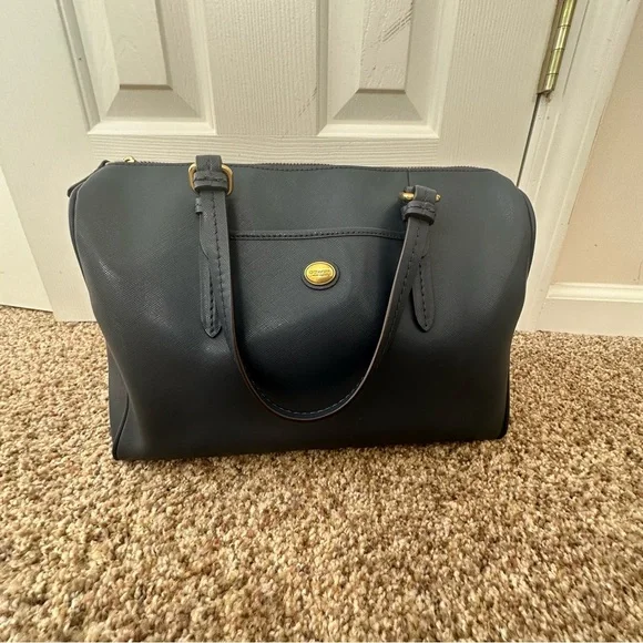 Coach Women's Peyton Leather Nancy Satchel, Navy Blue Handbag - Picture 2 of 14